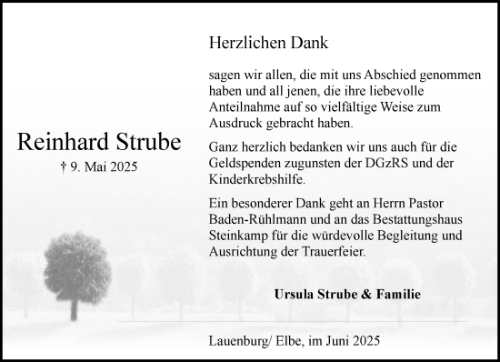 Traueranzeige von Reinhard Strube von Wochenend Anzeiger