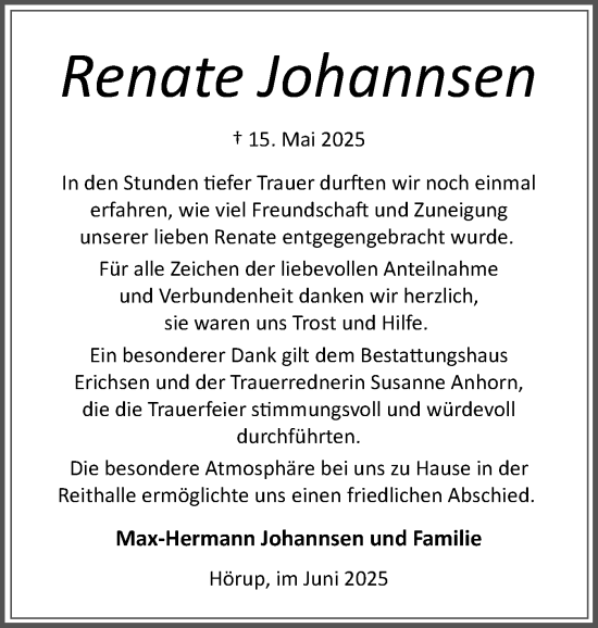 Traueranzeige von Renate Johannsen von Region Flensburg