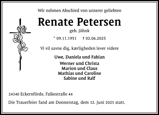 Traueranzeige von Renate Petersen von Hallo Eckernförde
