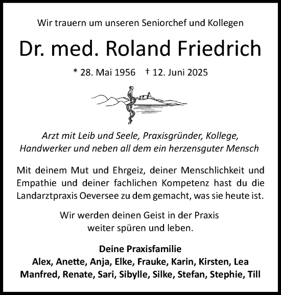 Traueranzeige von Roland Friedrich von Flensburger Tageblatt