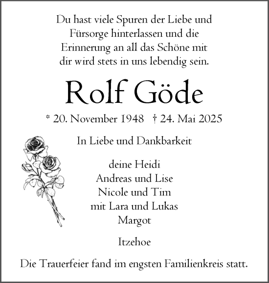Traueranzeige von Rolf Göde von Norddeutsche Rundschau, Wilstersche Zeitung, Glückstädter Fortuna