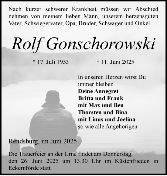 Traueranzeige von Rolf Gonschorowski von Schleswig-Holsteinische Landeszeitung