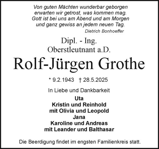 Traueranzeige von Rolf-Jürgen Grothe von Holsteinischer Courier