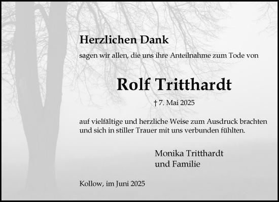 Traueranzeige von Rolf Tritthardt von Wochenend Anzeiger