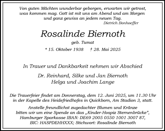 Traueranzeige von Rosalinde Biernoth von Umschau
