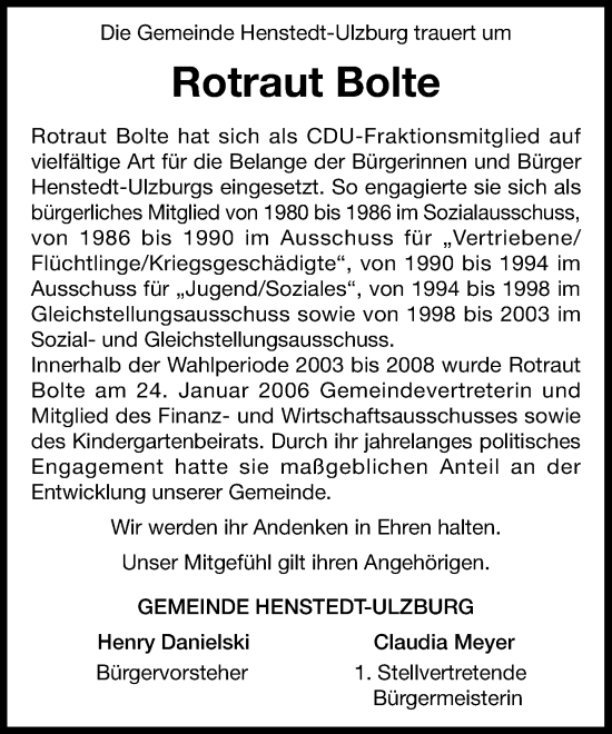 Traueranzeige von Rotraut Bolte von Umschau