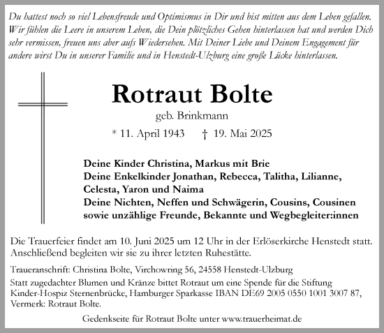 Traueranzeige von Rotraut Bolte von Umschau
