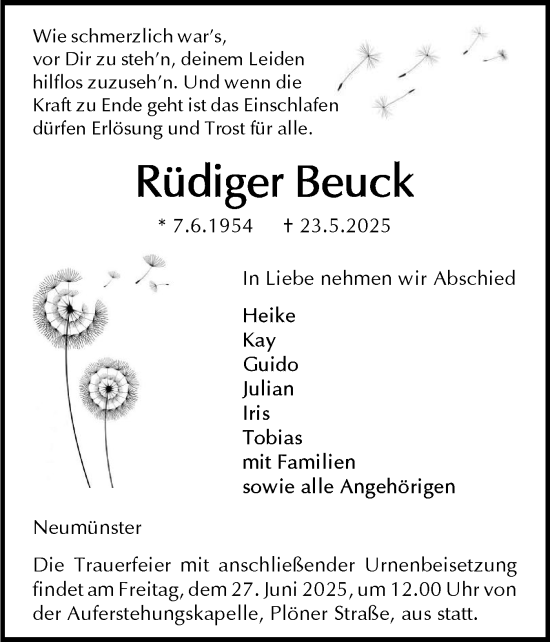 Traueranzeige von Rüdiger Beuck von Holsteinischer Courier