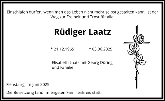 Traueranzeige von Rüdiger Laatz von Flensburger Tageblatt