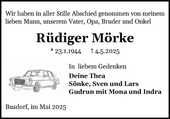 Traueranzeige von Rüdiger Mörke von Schleswiger Nachrichten, Schlei-Bote
