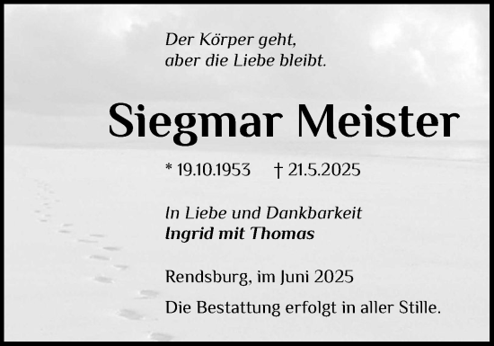 Traueranzeige von Siegmar Meister von Schleswig-Holsteinische Landeszeitung