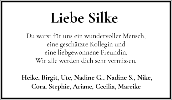 Traueranzeige von Silke  von Eckernförder Zeitung