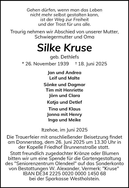 Traueranzeige von Silke Kruse von Norddeutsche Rundschau, Wilstersche Zeitung, Glückstädter Fortuna