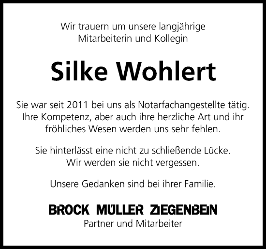 Traueranzeige von Silke Wohlert von Eckernförder Zeitung