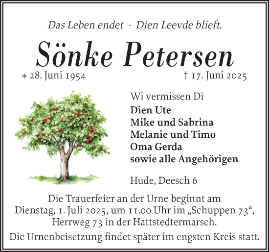 Traueranzeige von Sönke Petersen von Region Flensburg
