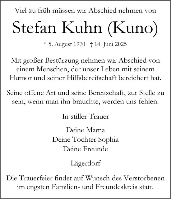 Traueranzeige von Stefan Kuhn von Norddeutsche Rundschau, Wilstersche Zeitung, Glückstädter Fortuna