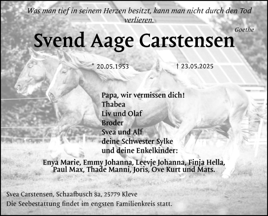 Traueranzeige von Svend Aage Carstensen von Der Insel-Bote