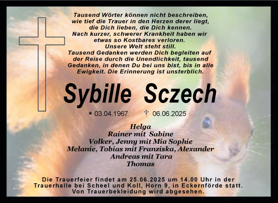 Traueranzeige von Sybille Sczech von Eckernförder Zeitung, Hallo Eckernförde