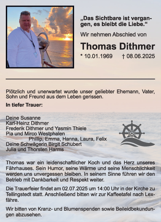 Traueranzeige von Thomas Dithmer von Schleswig-Holsteinische Landeszeitung