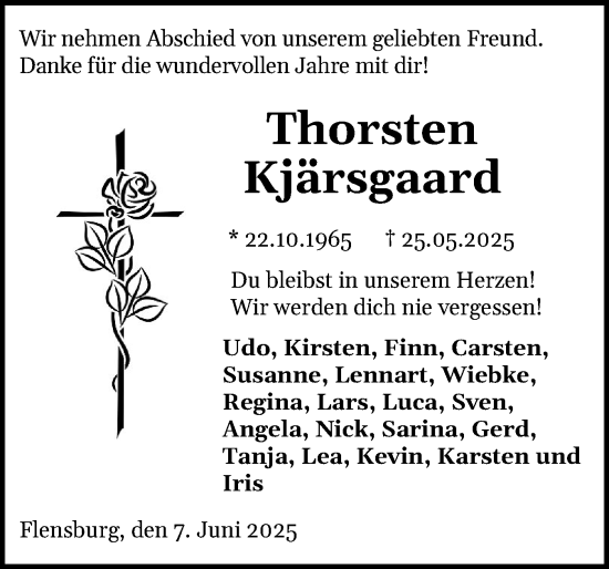 Traueranzeige von Thorsten Kjärsgaard von Flensburger Tageblatt