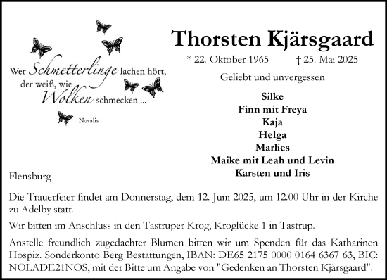 Traueranzeige von Thorsten Kjärsgaard von Flensburger Tageblatt