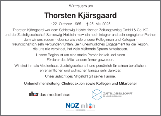 Traueranzeige von Thorsten Kjärsgaard von Flensburger Tageblatt