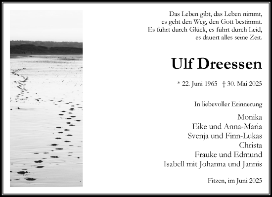 Traueranzeige von Ulf Dreessen von Wochenend Anzeiger