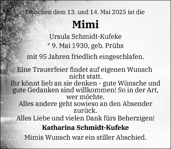 Traueranzeige von Ursula Schmidt-Kufeke von Stormarner Tageblatt