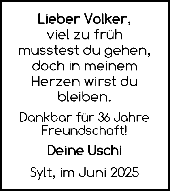 Traueranzeige von Volker  von Sylter Rundschau