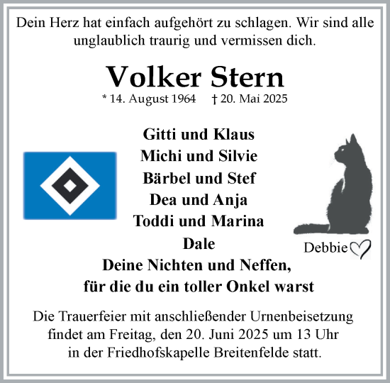 Traueranzeige von Volker Stern von MARKT Ratzeburg/Mölln