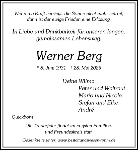 Traueranzeige von Werner Berg von Umschau