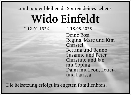 Traueranzeige von Wido Einfeldt von Uetersener Nachrichten, Der tip am Wochenende