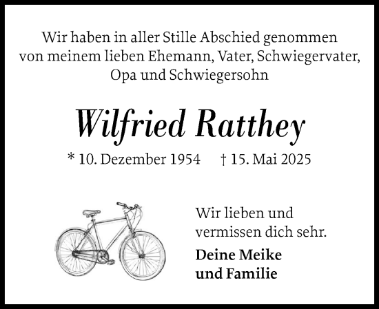 Traueranzeige von Wilfried Ratthey von Uetersener Nachrichten, Der tip am Wochenende