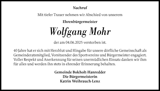 Traueranzeige von Wolfgang Mohr von Elmshorner Nachrichten, Barmstedter Zeitung