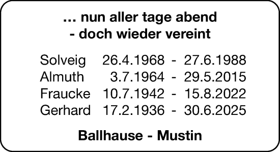 Traueranzeige von Almuth  von MARKT Ratzeburg/Mölln