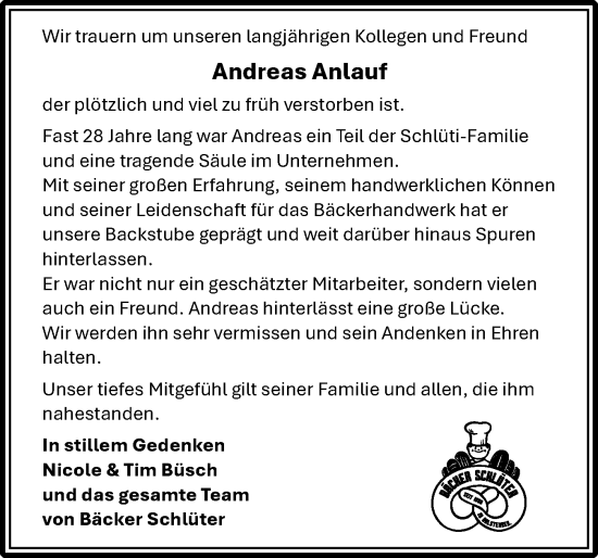 Traueranzeige von Andreas Anlauf von Region Pinneberg und tip Pinneberg