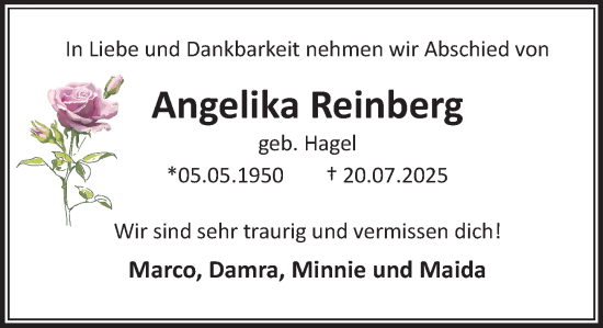 Traueranzeige von Angelika Reinberg von Heimatspiegel