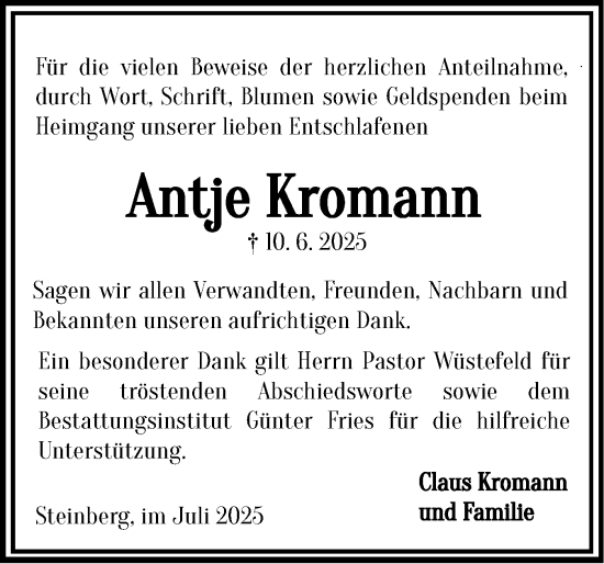 Traueranzeige von Antje Kromann von Flensburger Tageblatt