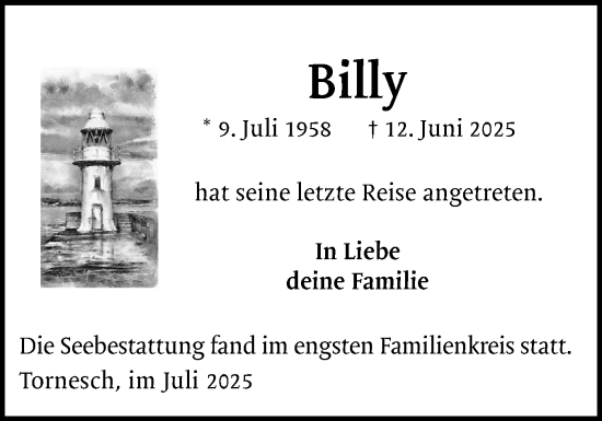 Traueranzeige von Billy  von Uetersener Nachrichten, Der tip am Wochenende