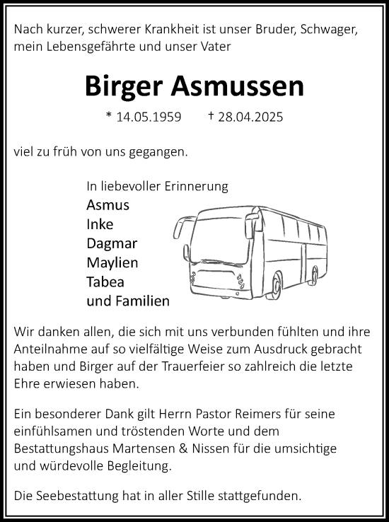 Traueranzeige von Birger Asmussen von Die WochenSchau Gesamtausgabe