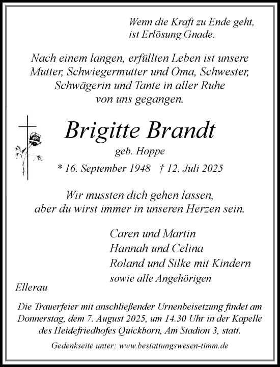 Traueranzeige von Brigitte Brandt von Umschau