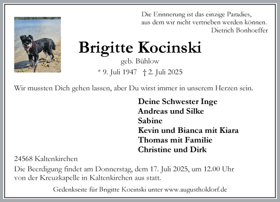 Traueranzeige von Brigitte Kocinski von Umschau