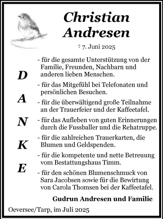 Traueranzeige von Christian Andresen von Flensburger Tageblatt