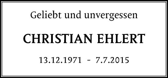 Traueranzeige von Christiane Ehlert von Flensburger Tageblatt