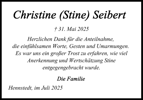 Traueranzeige von Christine Seibert von Norddeutsche Rundschau, Wilstersche Zeitung, Glückstädter Fortuna