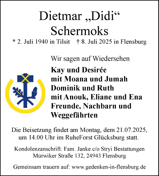 Traueranzeige von Dietmar Schermoks von Flensburger Tageblatt
