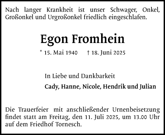 Traueranzeige von Egon Fromhein von Uetersener Nachrichten, Der tip am Wochenende