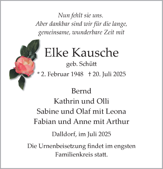 Traueranzeige von Elke Kausche von Wochenend Anzeiger