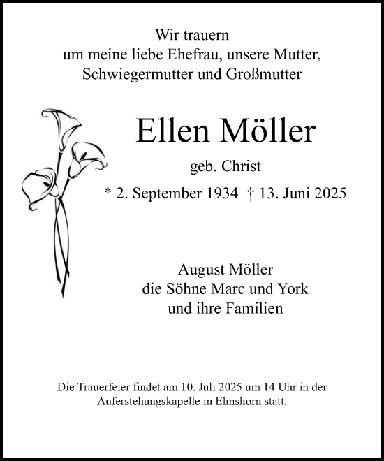 Traueranzeige von Ellen Möller von MARKT Bad Oldesloe/Reinfeld und Stormarner Tageblatt