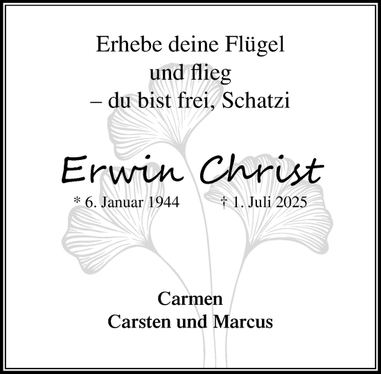Traueranzeige von Erwin Christ von Wochenend Anzeiger